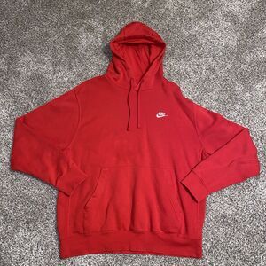 Nike Hoodie Hooded Sweatshirt Red Embroidered Drawstring Men's Large